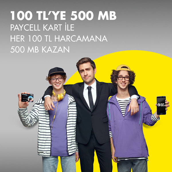 paycell le paycell kart ile her 100 tl harcamana 500 mb değerinde